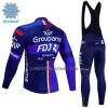 Completo Maglia ML + Pantaloncino con bretelle ML 2023 Groupama FDJ Winter Invernale Nero Blu
